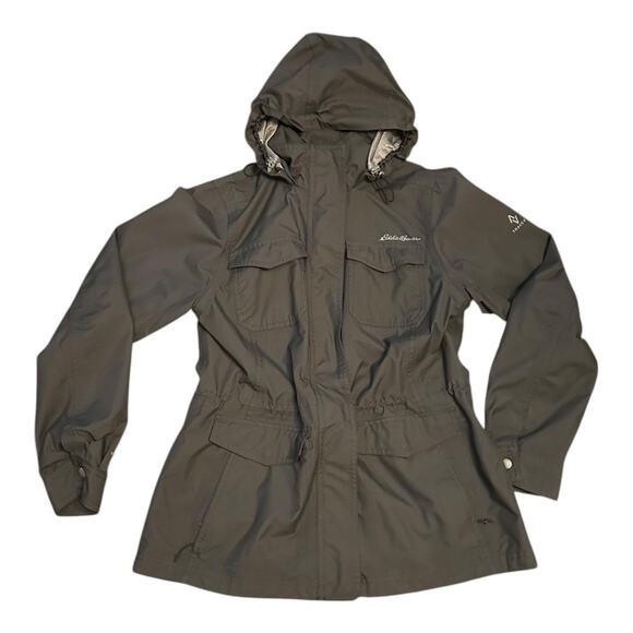 Eddie Bauer Women’s Medium Rain Jacket Weatheredge Plus dark gray hooded zip up - Picture 3 of 9